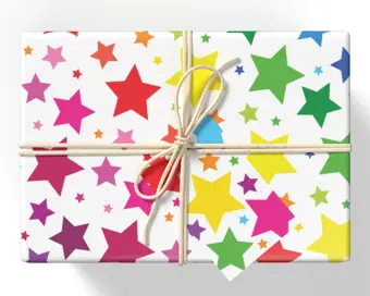 Rainbow Stars White Wrapping Paper