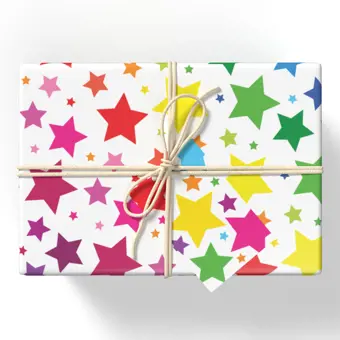 Rainbow Stars White Wrapping Paper