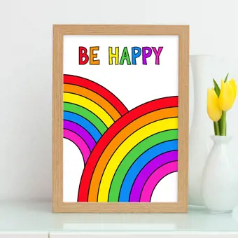 Be Happy Rainbow Print