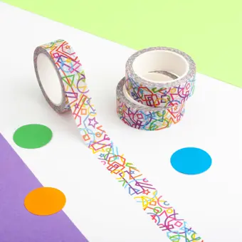 Geometric Shapes on White Washi Tape CLEARANCE