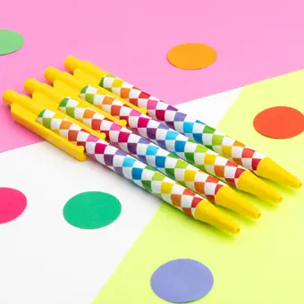 Rainbow White Checks Pen with Yellow Trim