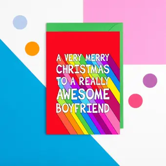 Bright Awesome Boyfriend Christmas Card