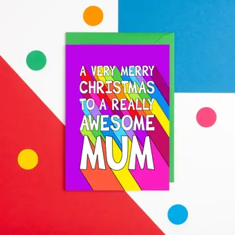 Colourful Awesome Mum Christmas Card