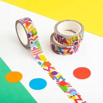 Retro Shapes on White Washi Tape CLEARANCE