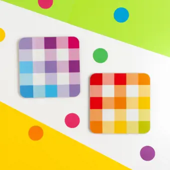 Set Of Two Rainbow Gingham Coasters CLEARANCE