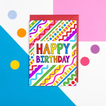 Happy Birthday Colourful Patterned Card