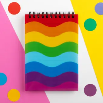 Rainbow Wave Stripes A6 Spiral Bound Lined Notebook