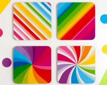 Set Of Four Colourful Rainbow Coasters