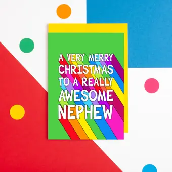 Rainbow Awesome Nephew Christmas Card