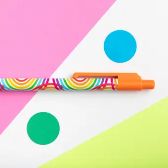 Overlapping Rainbows Pen with Orange Trim