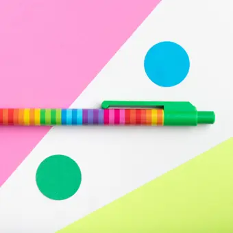 Rainbow Stripe Pen with Green Trim