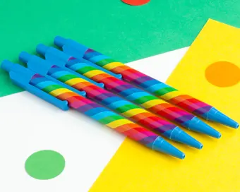 Rainbow Stripe Pen with Blue Trim
