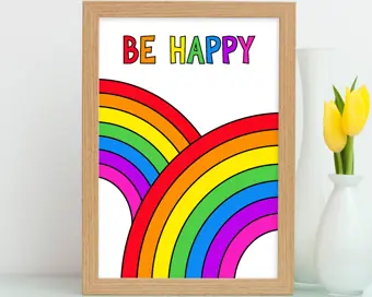 Be Happy Rainbow Print