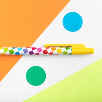 Rainbow White Checks Pen with Yellow Trim