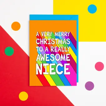 Rainbow Awesome Niece Christmas Card