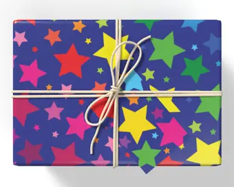Rainbow Stars Blue Wrapping Paper 